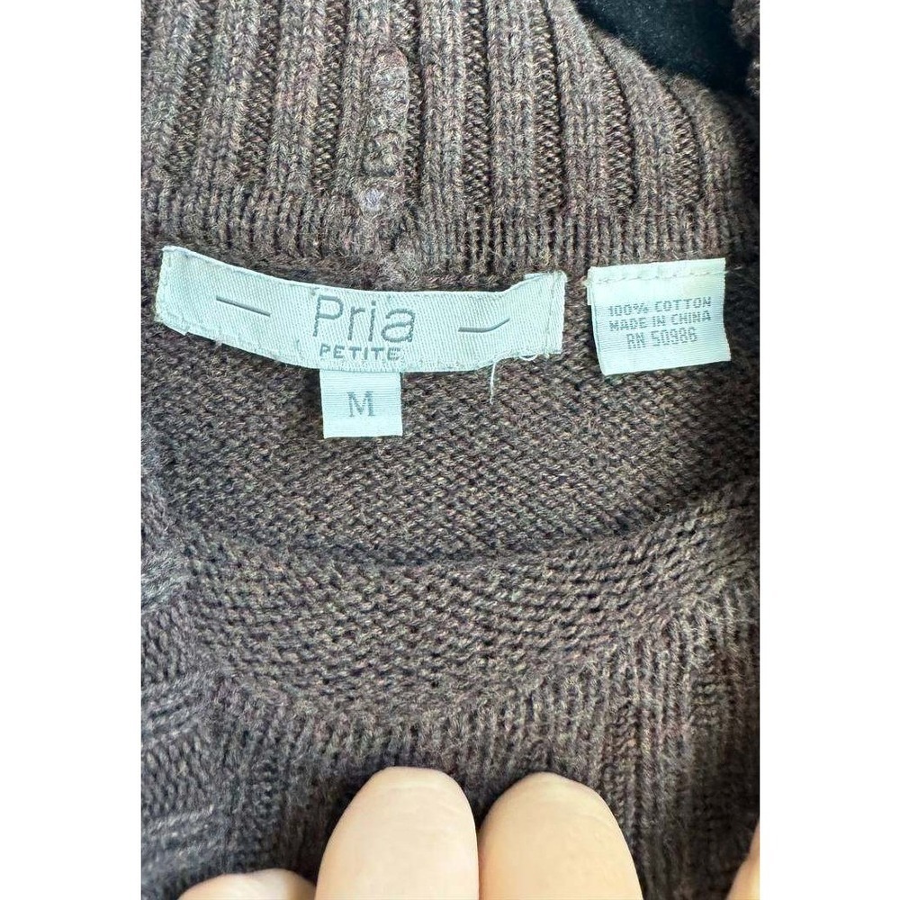 Pria Vintage 100% Cotton Turtleneck Sweater Chocolate Brown Preppy Old Money M - Picture 3 of 4